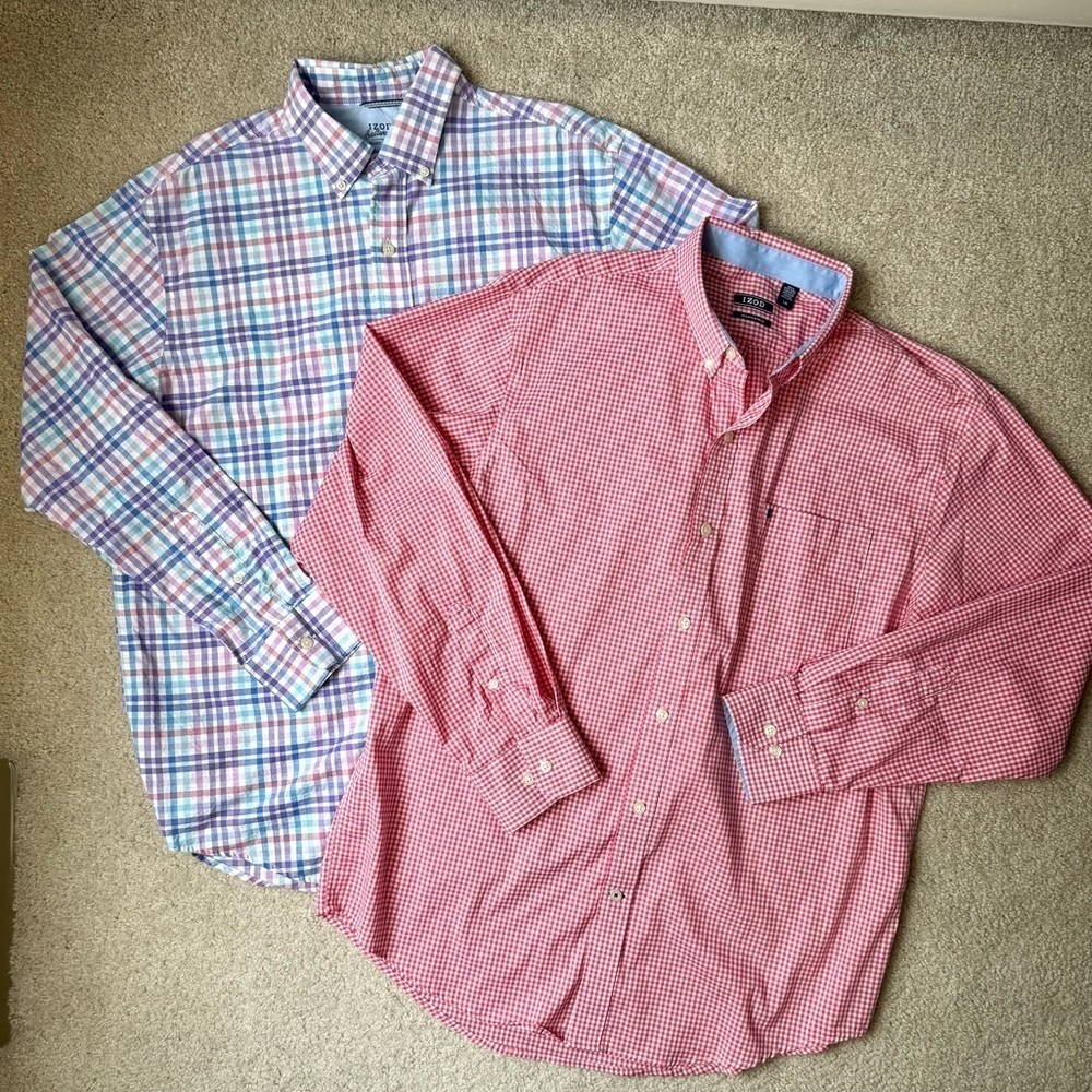 Izod Men’s Shirt Bundle Long Sleeves Button Down Lightweight Pastel Large